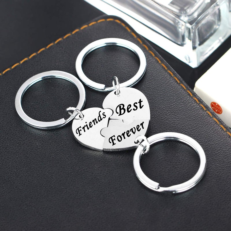 YEEQIN 3PCS Best Friends Forever Keychain Set, Best Friends Gifts For 3, Matching Heart Keychains Gift for Sisters - Image 2